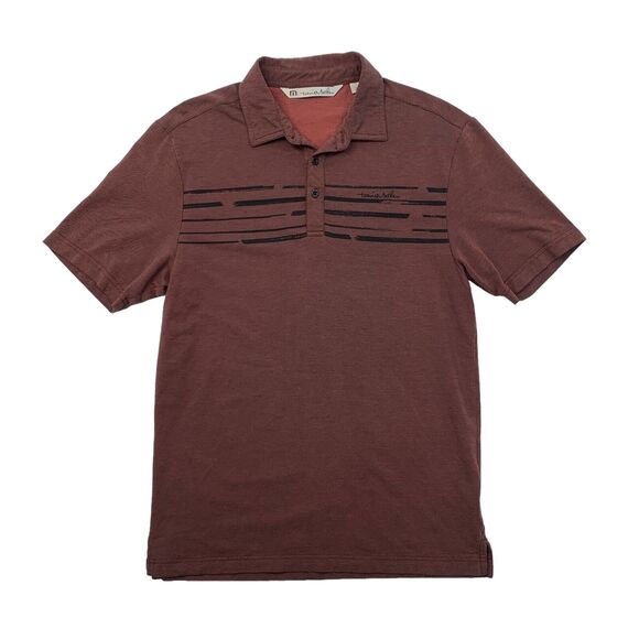 Travis Mathew Polo Shirt Mens S Small Burgundy Chest Stripe Stretch Cotton Blend - Picture 1 of 11